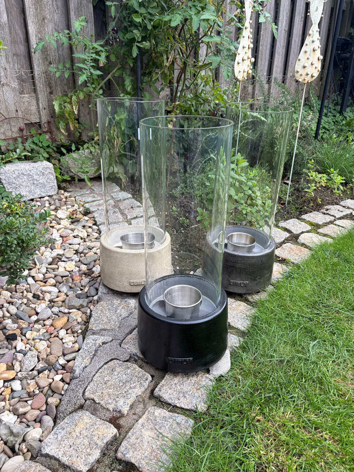 Tischkamin Grau gemasert inkl. Glas